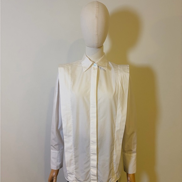 Massimo Dutti White Cotton Architectural Detail Blouse - Picture 3 of 11